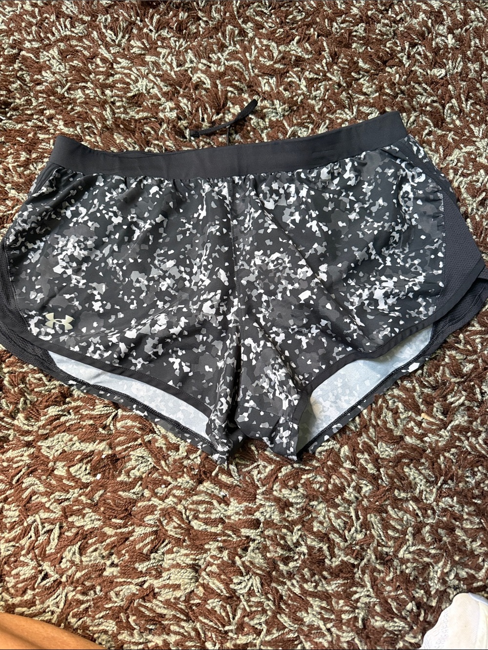 Under Armour Black & White Camo-Print Running Shorts